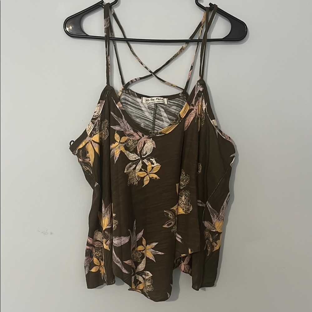 Free People Brown and Gold‎ Floral Camisole Size S